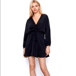 Zara Black Drapped dress satin finish